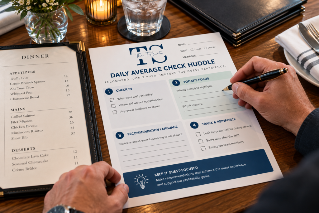 How to Train Restaurant Staff to Increase Average Check Without Being Pushy daily average check huddle at dinner